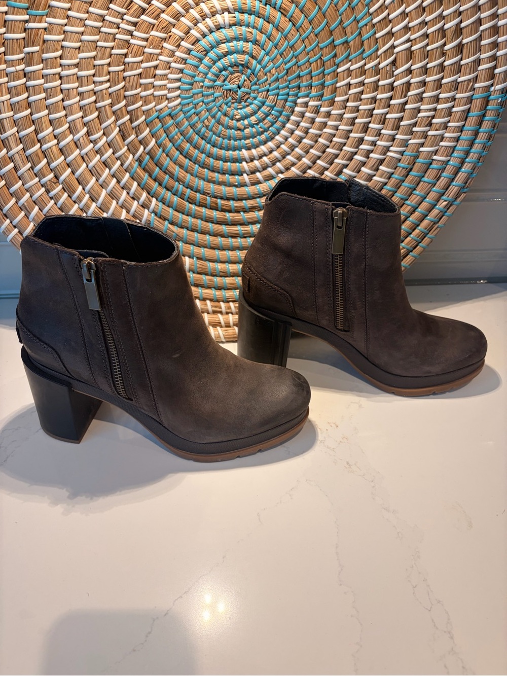 Sorel Brown Suede Ankle Booties with Side Zipper